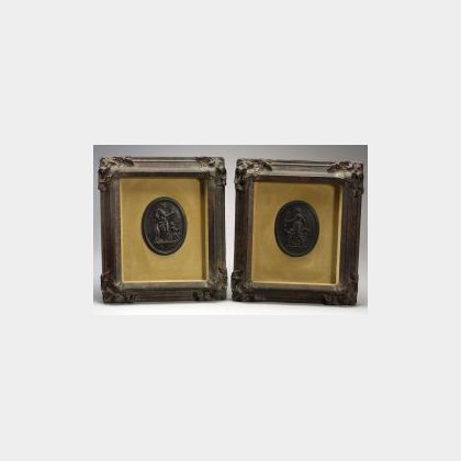 Pair of Wedgwood Black Basalt Self-framed Oval Plaques