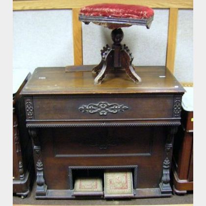 Mason & Hamlin Organ Co. Victorian Walnut Pump Organ with Stool. 