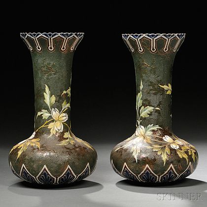 Pair of Doulton & Slaters Patent Eliza Simmance Decorated Stoneware Vases