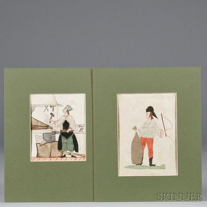 Two Watercolor and Fabric Tradesman Images
