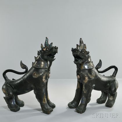 Pair of Bronze Temple Lions