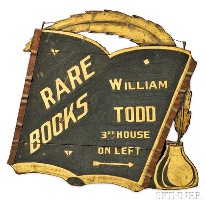 Carved, Black-painted, and Gilt "RARE BOOKS WILLIAM TODD" Trade Sign