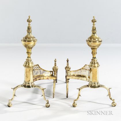 Pair of Cast Brass and Iron Andirons