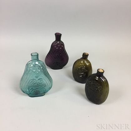 Four Blown Glass Flasks