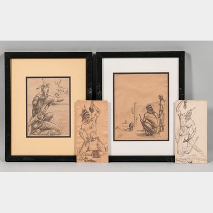 Four Drawings Depicting Apache Warriors