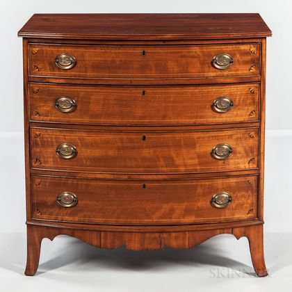 Federal-style Cherry and Mahogany Veneer Inlaid Bow-front Chest of Drawers