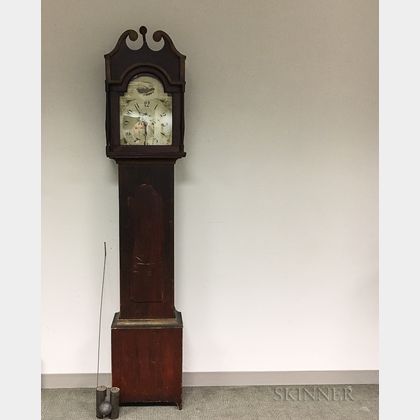 Silas Hoadley Gilt and Red-painted Pine Tall Clock