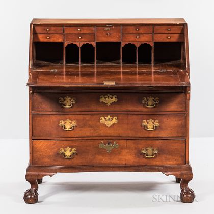 Chippendale Carved Cherry Oxbow Serpentine Slant-lid Desk