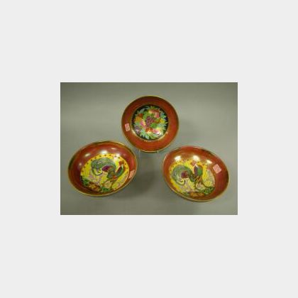Set of Three Minton Handpainted Porcelain Bowls. 