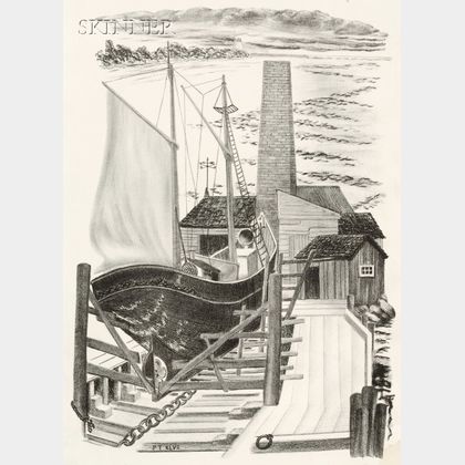 Prentiss Taylor (American, 1907-1991) Boat in Dry Dock