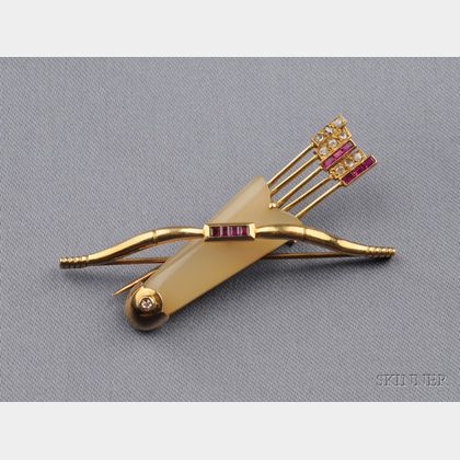 18kt Gold, Chalcedony and Gem-set Quiver Brooch, Cartier France
