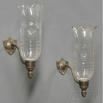 Pair of Brass and Cut Glass Candle Sconces