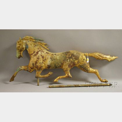 Gilt Cast Zinc and Molded Copper Full-body Running Horse Weather Vane