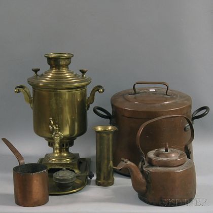 Three Copper Pots and a Brass Samovar