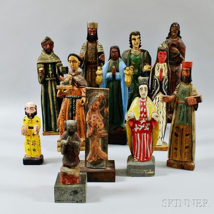 Twelve Asian and Continental Carved and Painted Figures
