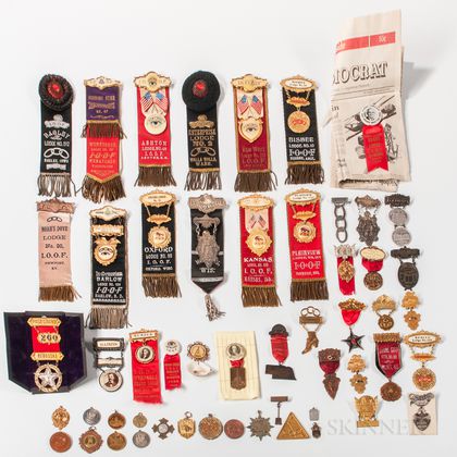 Approximately Fifty-five Odd Fellows Badges, Ribbons, and Related Medals