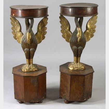 Pair of Continental Mahogany and Gilt Carved Pedestals
