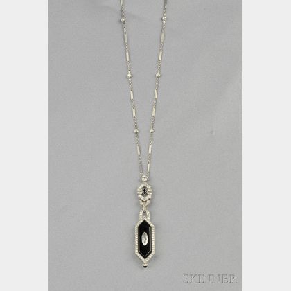 Art Deco Platinum, Onyx, and Diamond Pendant Watch, Tiffany & Co.