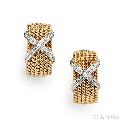 18kt Gold and Diamond "Rope" Earclips, Schlumberger, Tiffany & Co.