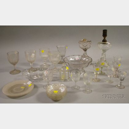 Twenty-four Pieces of Colorless Pressed Pattern and Blown Glass Tableware