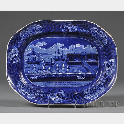 Historic Transfer-decorated Staffordshire Pottery Platter Landing of LaFayette