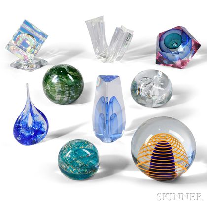 Nine Pieces of Contemporary Art Glass Sculpture 