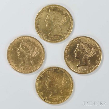 Three $5 Liberty Head Gold Coins