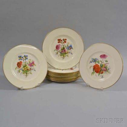 Set of Twelve Wedgwood Floral-decorated Porcelain Dinner Plates