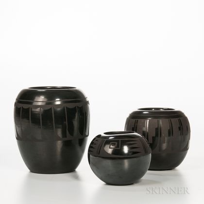 Three Southwest Black-on-black Pottery Jars