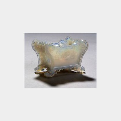 Opalescent Crown and an Opaque Opalescent White Chariot Pattern Pressed Lacy Glass Salts