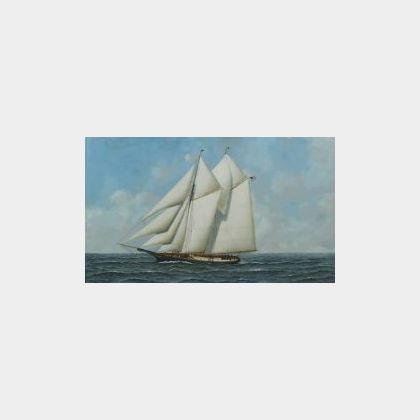 Antonio Jacobsen (American, 1850-1921) Portrait of the Yacht Marguerite.
