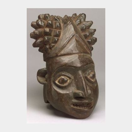 African Carved Wooden Helmet Mask