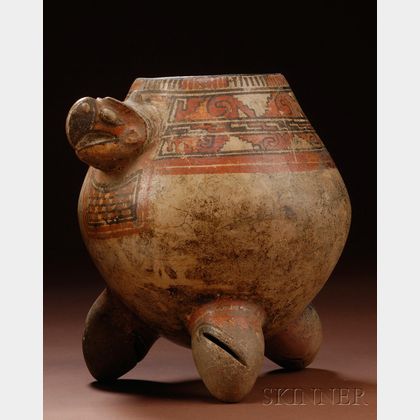 Pre-Columbian Painted Pottery Turtle Urn