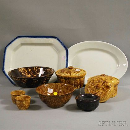 Nine Pieces of Ironstone, Bennington, and Rockingham Glazed Tableware