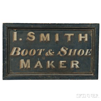 Painted "I. SMITH BOOT & SHOE MAKER" Trade Sign