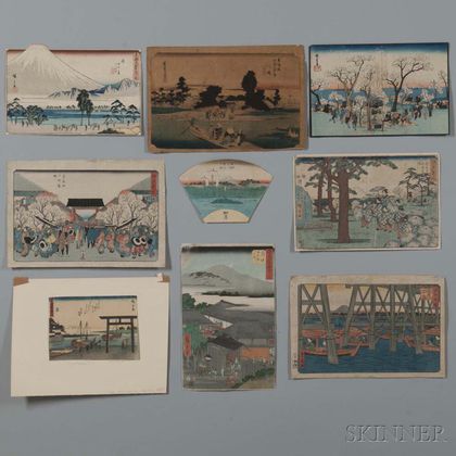 Nine Mostly Hiroshige Woodblock Prints