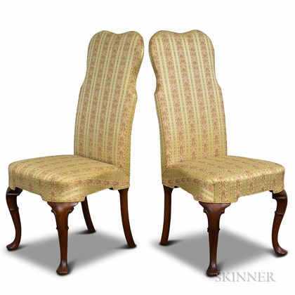 Pair of Queen Anne-style Upholstered Mahogany Side Chairs