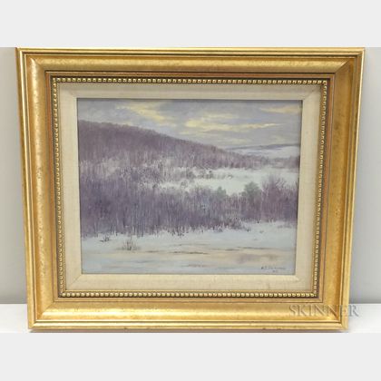Mabel E. Dickinson Pond (American, 1869-1960) Winter Scene: A Study in Lavender