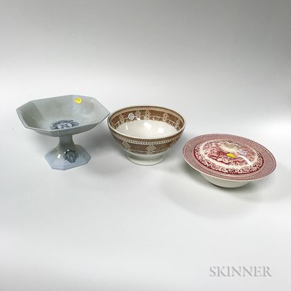 Three Transfer-decorated Ceramic Serving Pieces
