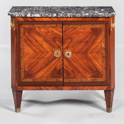 Louis XVI-style Tulipwood and Mahogany-veneered Marble-top Commode