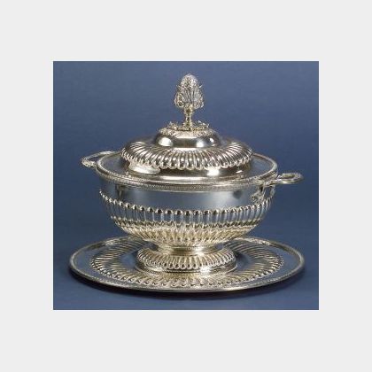 Neoclassical-style .900 Silver Covered Tureen and Underplate