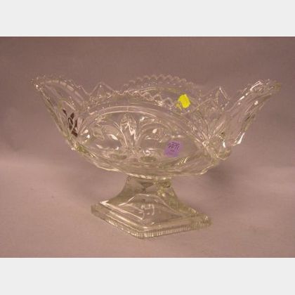 Irish Colorless Pressed Glass Fleur de Lis Decorated Footed Center Bowl. 