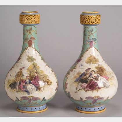 Pair of Minton Handpainted Earthenware Vases