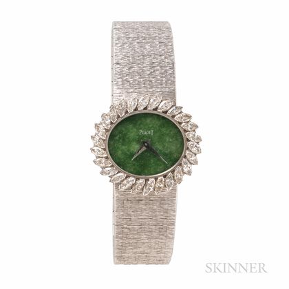 Piaget 18kt White Gold, Green Hardstone, and Diamond Wristwatch