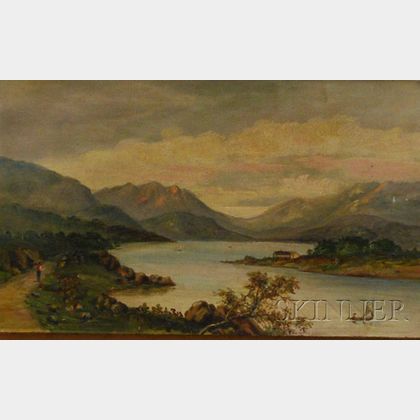 Unframed 19th Century American School Oil on Canvas Lake George Landscape