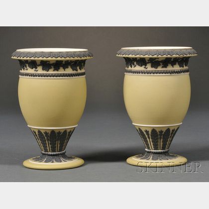 Pair of Wedgwood Yellow Jasper Dip Vases