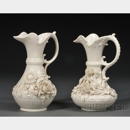 Two Belleek Porcelain Aberdeen Pitchers
