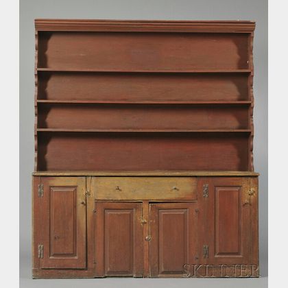 Red-painted Pine Open Cupboard