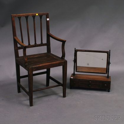 Classical Mahogany Shaving Mirror and a Country Federal Square-back Armchair