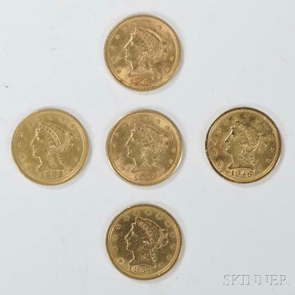 Five $2.50 Liberty Head Gold Coins